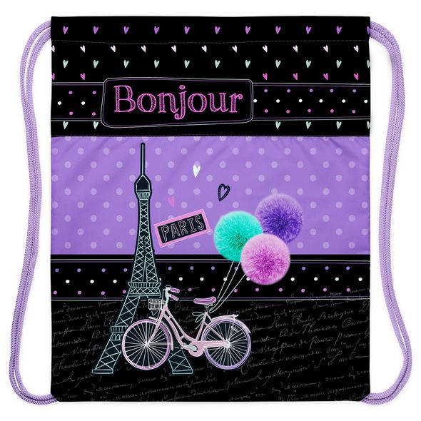 Мешок для сменной обуви Hatber 41х49 см с петлей для подвеса 1 отделение -Bonjour Paris-  в индив.упак. , 